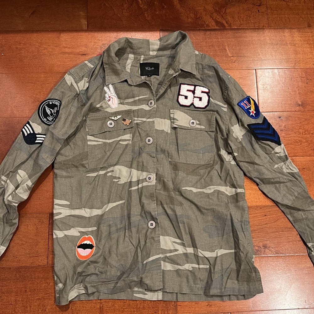 Rails Agnes Camo Military Patch Button Up Down Sh… - image 1